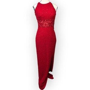 Designer Tootsies Red Beaded Slip Cut Dress Gown Size Small Women